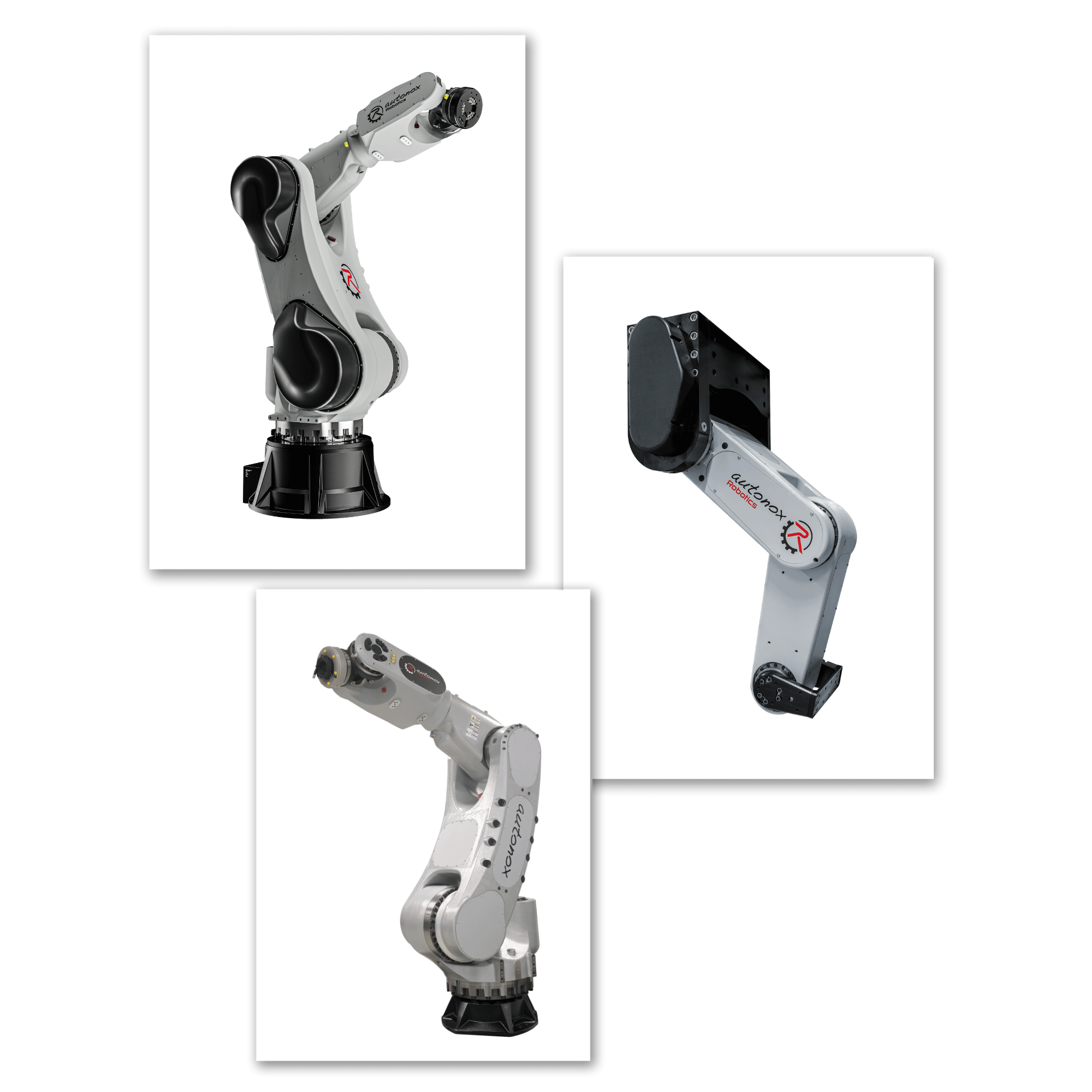 Articulated robot variant overview showing three robots