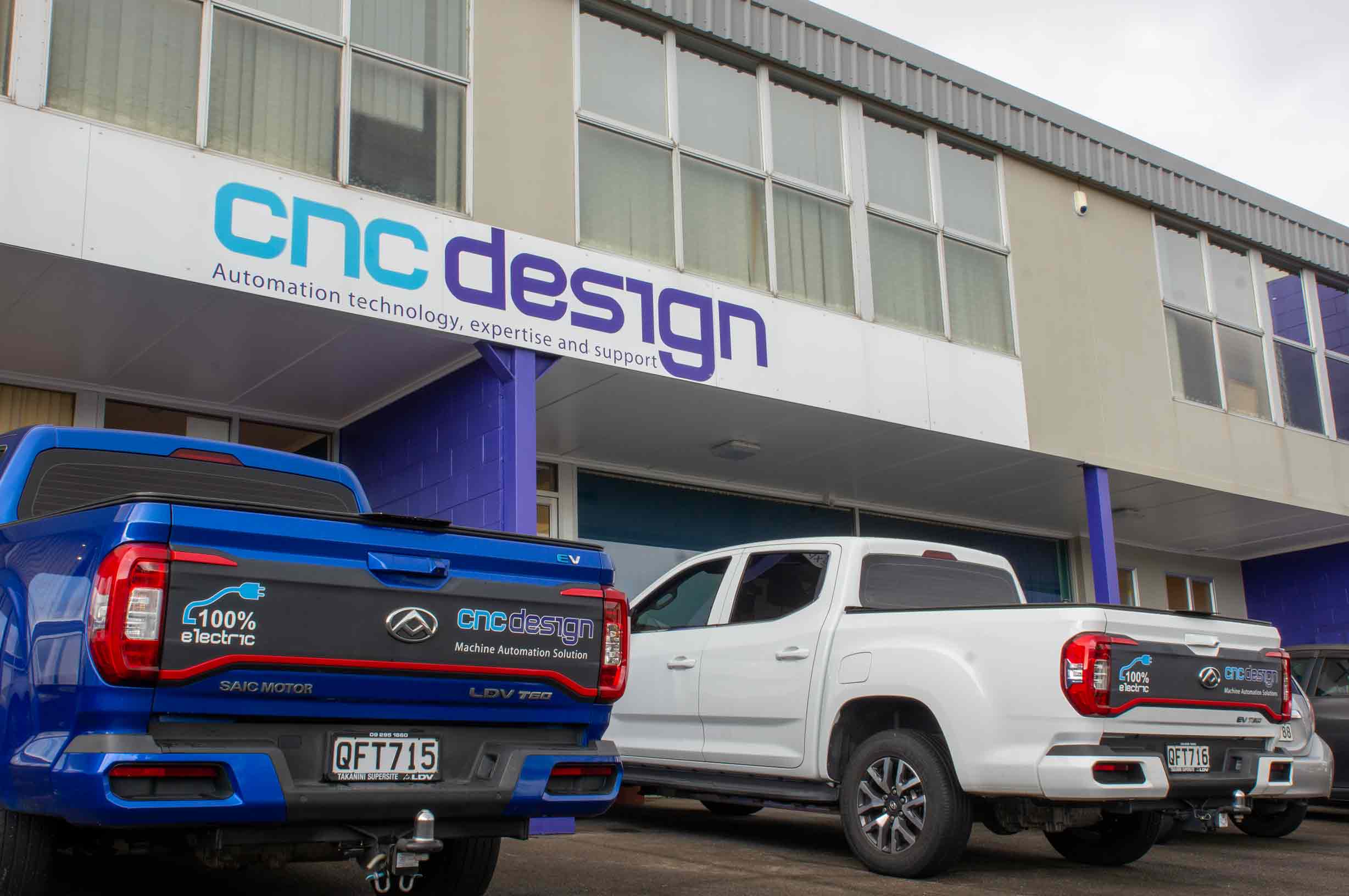 Electric LDV eT60 Utes outside of CNC Design offices
