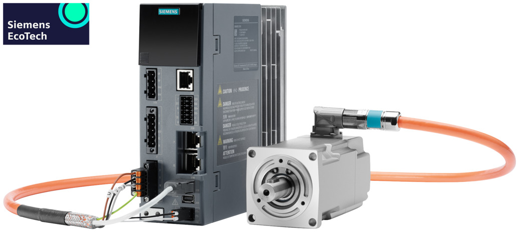 Siemens Sinamics S210 servo drive, with a servo motor connected using one cable connection
