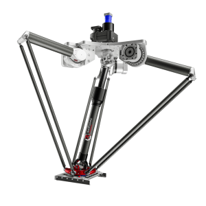 Delta robot with three extra axes. Tool rotate, tool angle and tool actuation